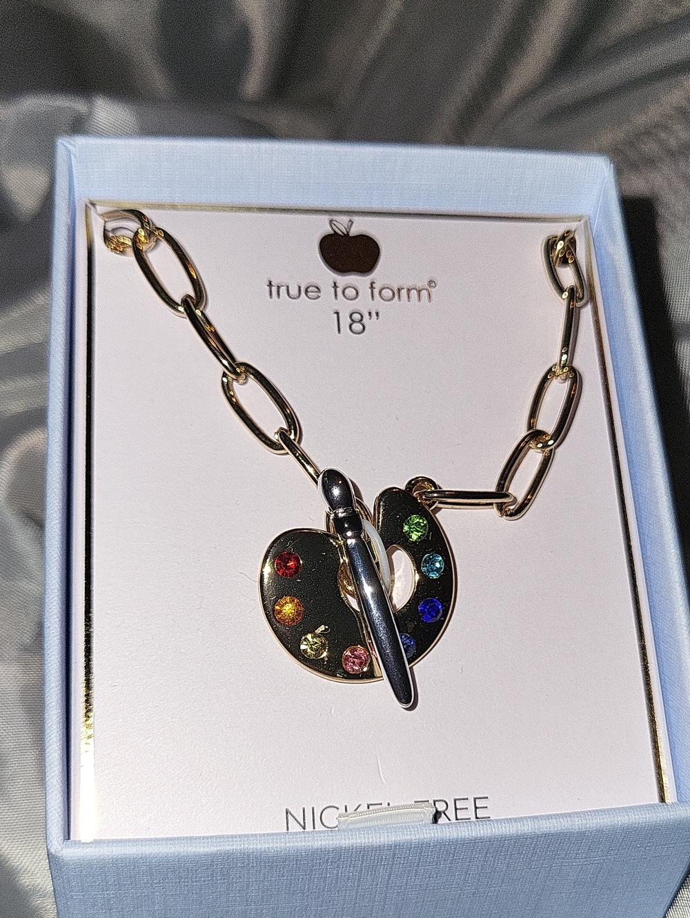 True To Form Gold Artist Palette Necklace with Multicolor Ta M Gemstones - 18"